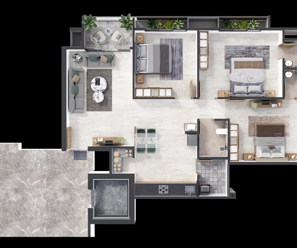 3 BHK Block E 102 Section View